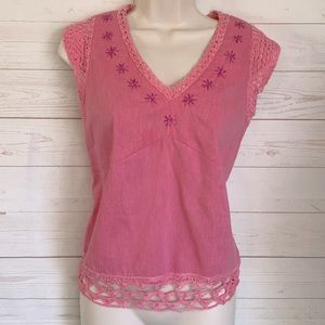 Anne Taylor Loft 8P Cap Sleeve Crochet Detail Top
